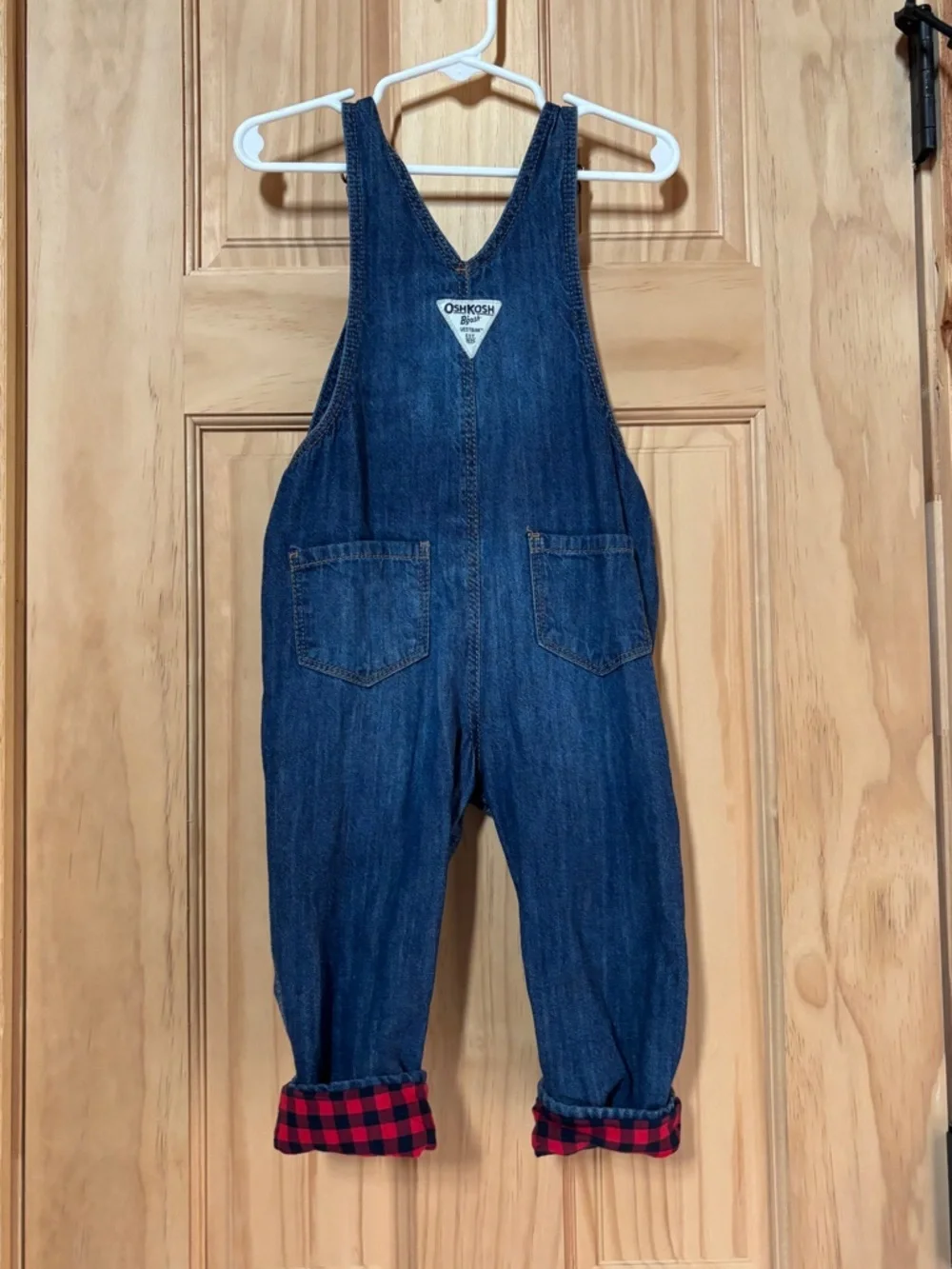 OshKosh B'gosh Denim Overalls with Heart Bib and Plaid Lining 24 Months
